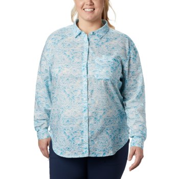 Columbia Overhemd Dames, PFG Sun Drifter II Long Sleeve Plus Size Blauw, 35NXUQTBS